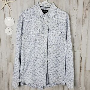 Detailed Button Down Shirt Blue White Size XL